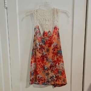 No Boundaries Floral Lace Sheer Tank Top - Red, Orange, Blue Size XXL